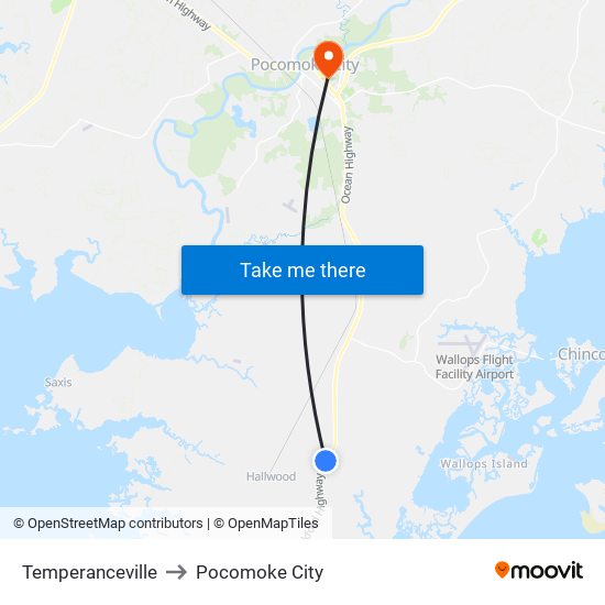 Temperanceville to Pocomoke City map
