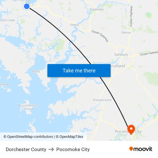 Dorchester County to Pocomoke City map