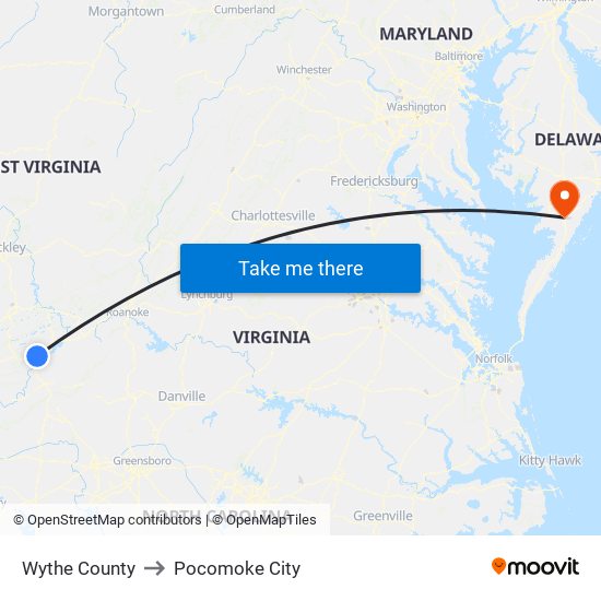 Wythe County to Pocomoke City map