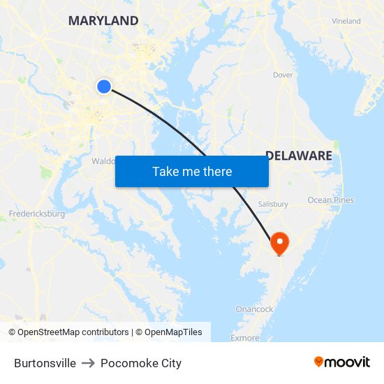 Burtonsville to Pocomoke City map