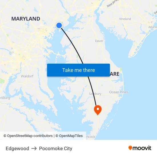 Edgewood to Pocomoke City map