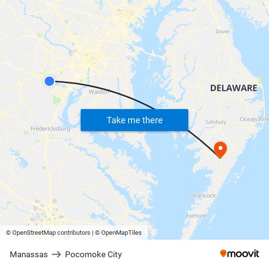 Manassas to Pocomoke City map