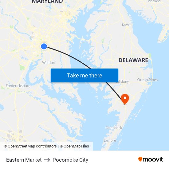 Eastern Market to Pocomoke City map