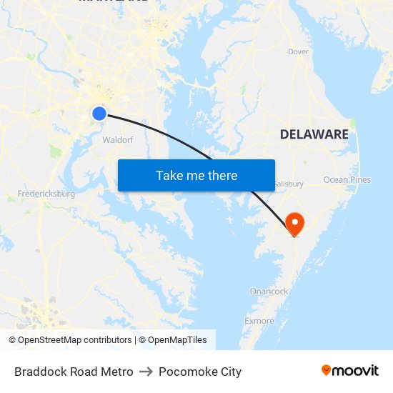 Braddock Road Metro to Pocomoke City map