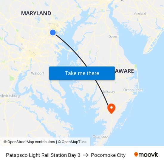 Patapsco Light Rail Station Bay 3 to Pocomoke City map