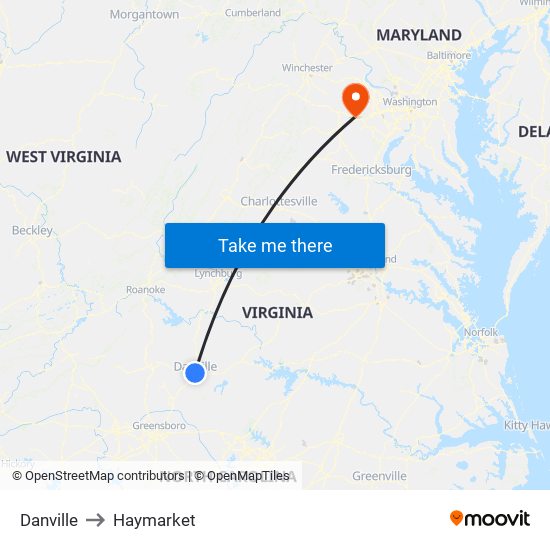 Danville to Haymarket map