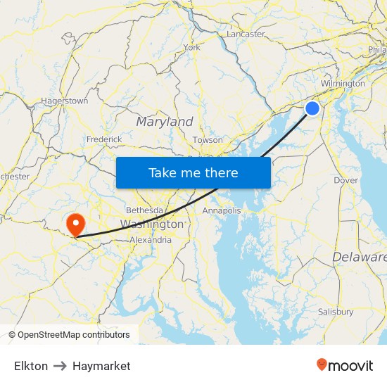 Elkton to Haymarket map