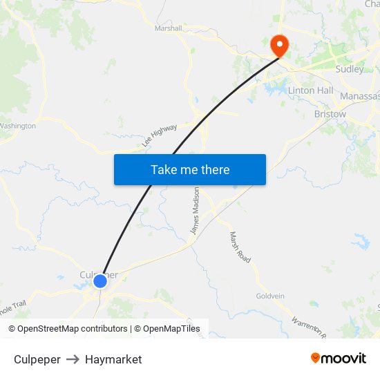 Culpeper to Haymarket map
