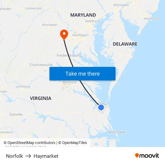 Norfolk to Haymarket map