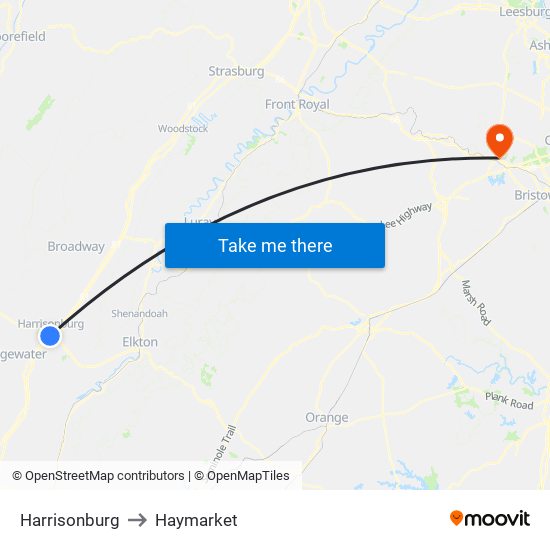 Harrisonburg to Haymarket map