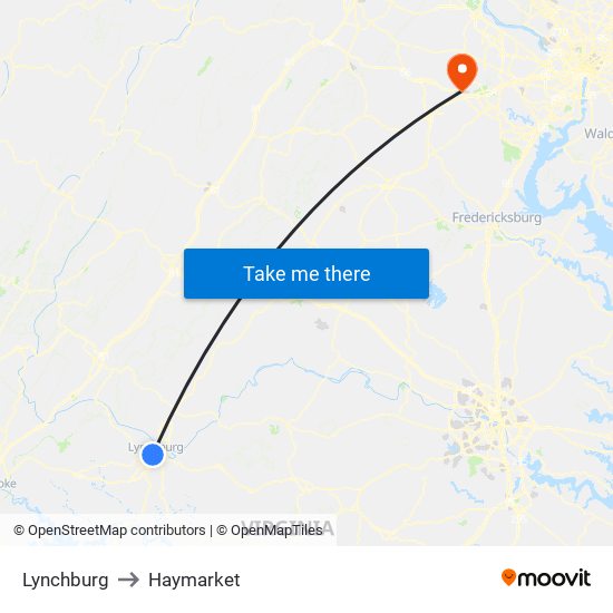 Lynchburg to Haymarket map