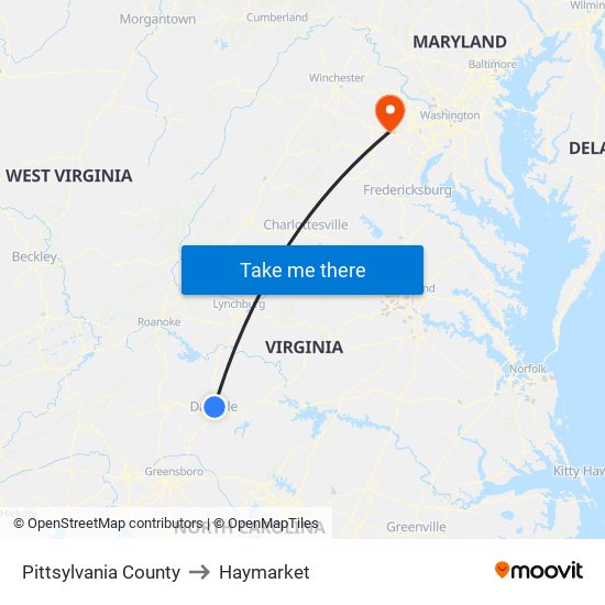 Pittsylvania County to Haymarket map