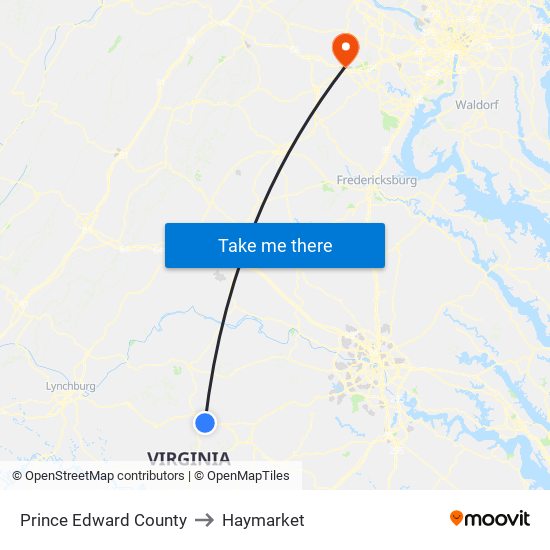 Prince Edward County to Haymarket map