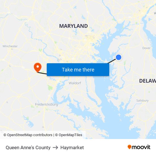 Queen Anne's County to Haymarket map