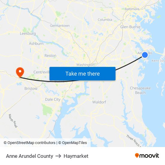 Anne Arundel County to Haymarket map