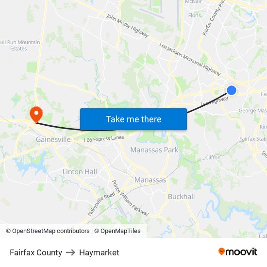 Fairfax County to Haymarket map