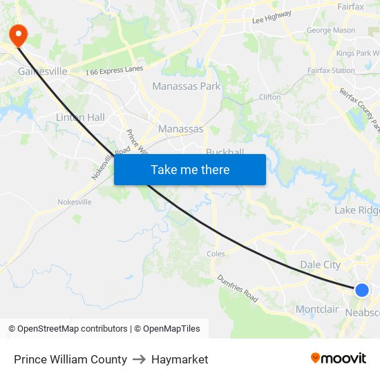 Prince William County to Haymarket map