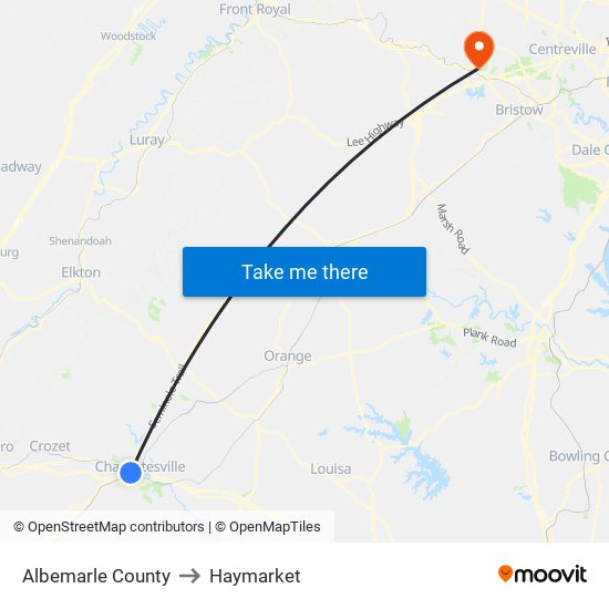 Albemarle County to Haymarket map