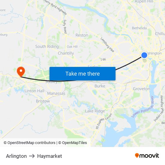 Arlington to Haymarket map