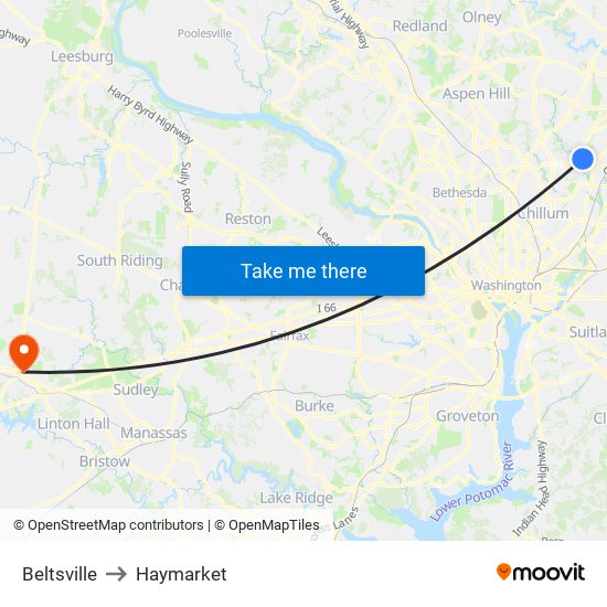 Beltsville to Haymarket map