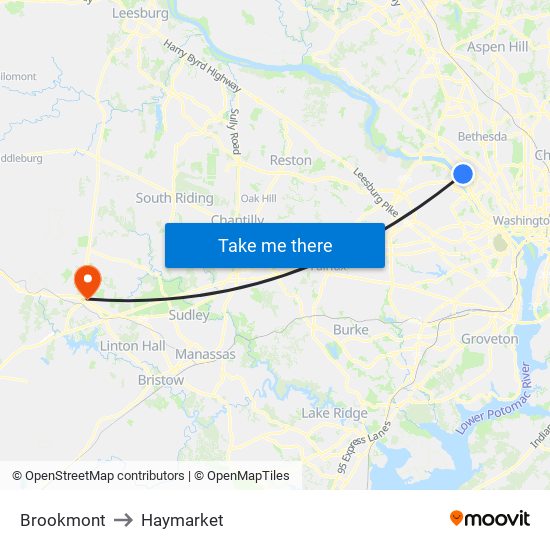 Brookmont to Haymarket map