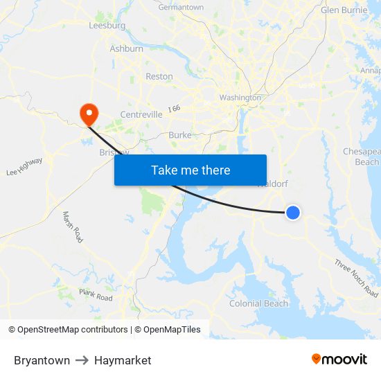 Bryantown to Haymarket map