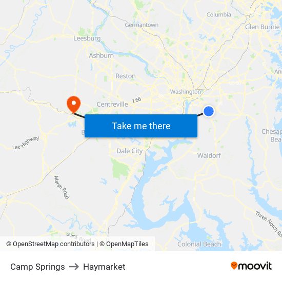 Camp Springs to Haymarket map