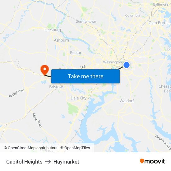 Capitol Heights to Haymarket map