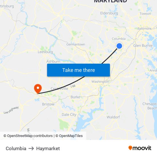 Columbia to Haymarket map