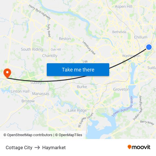 Cottage City to Haymarket map