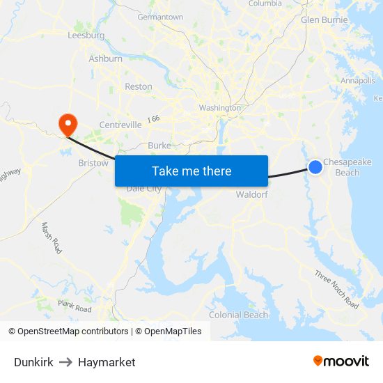 Dunkirk to Haymarket map