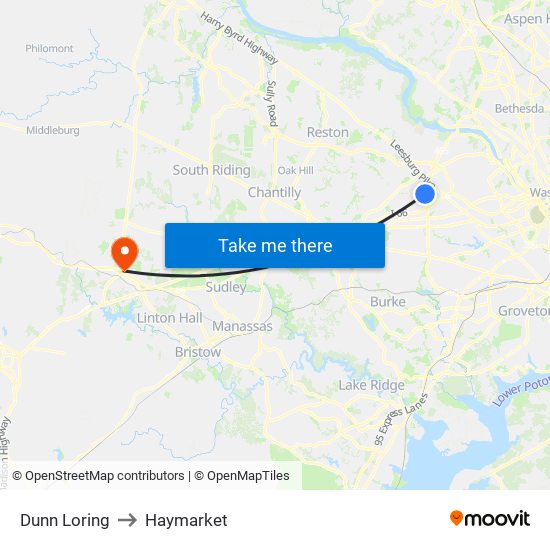 Dunn Loring to Haymarket map