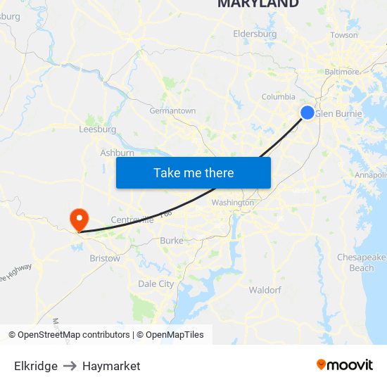 Elkridge to Haymarket map