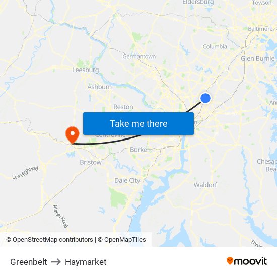 Greenbelt to Haymarket map