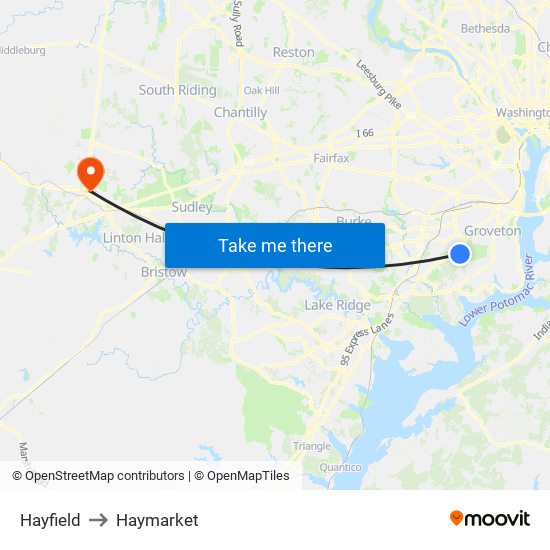 Hayfield to Haymarket map