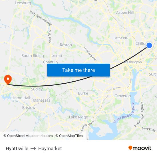 Hyattsville to Haymarket map