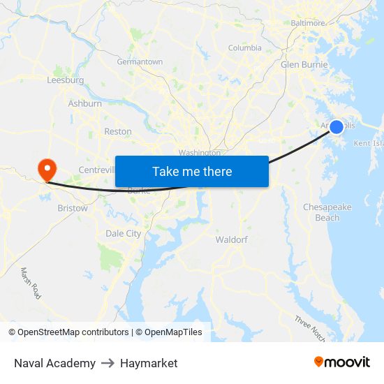 Naval Academy to Haymarket map