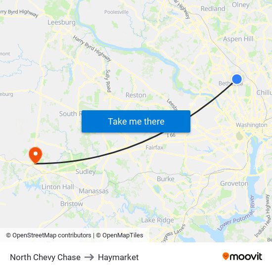 North Chevy Chase to Haymarket map