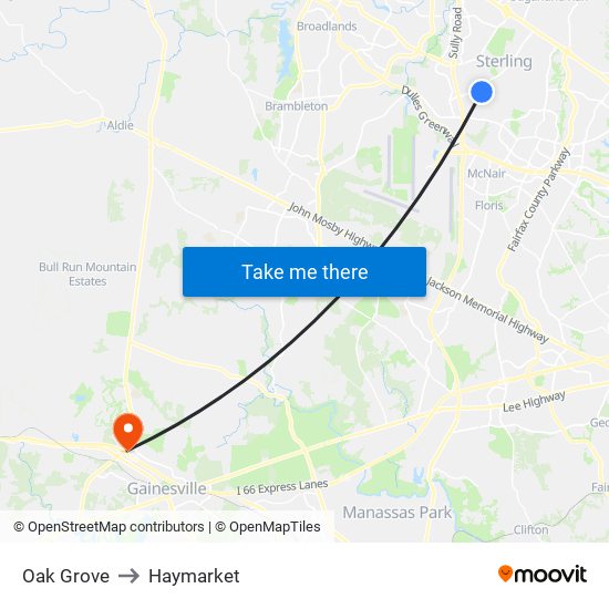 Oak Grove to Haymarket map