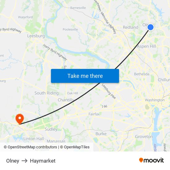 Olney to Haymarket map