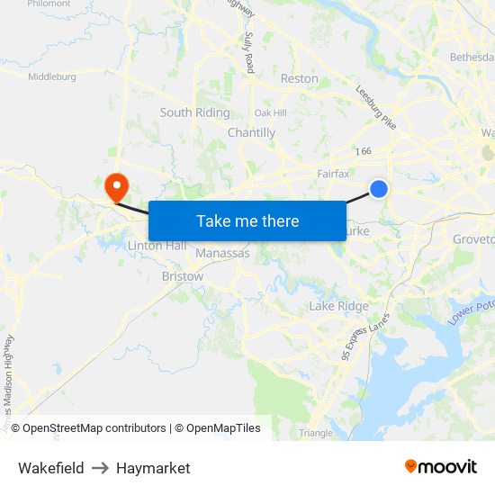 Wakefield to Haymarket map