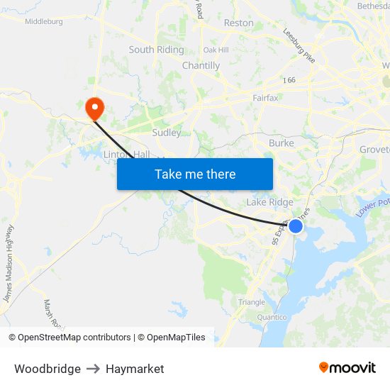 Woodbridge to Haymarket map