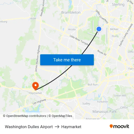 Washington Dulles Airport to Haymarket map