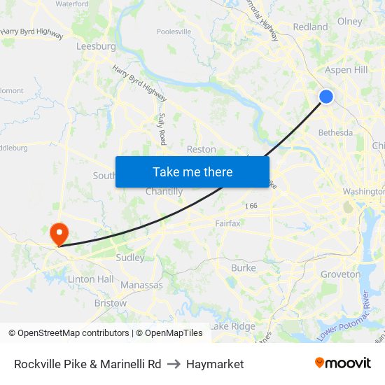 Rockville Pike & Marinelli Rd to Haymarket map