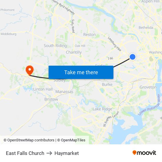 East Falls Church to Haymarket map