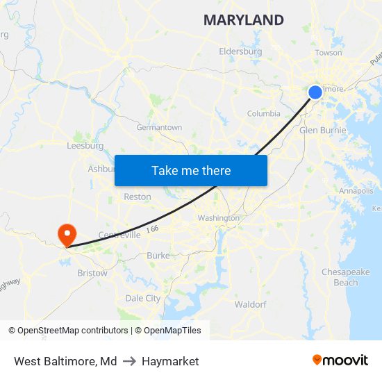 West Baltimore, Md to Haymarket map