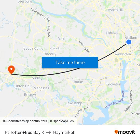 Fort Totten+Bay K to Haymarket map