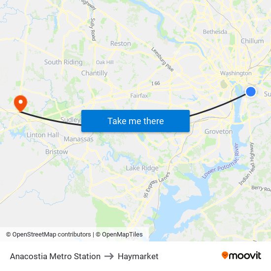 Anacostia Metro Station to Haymarket map