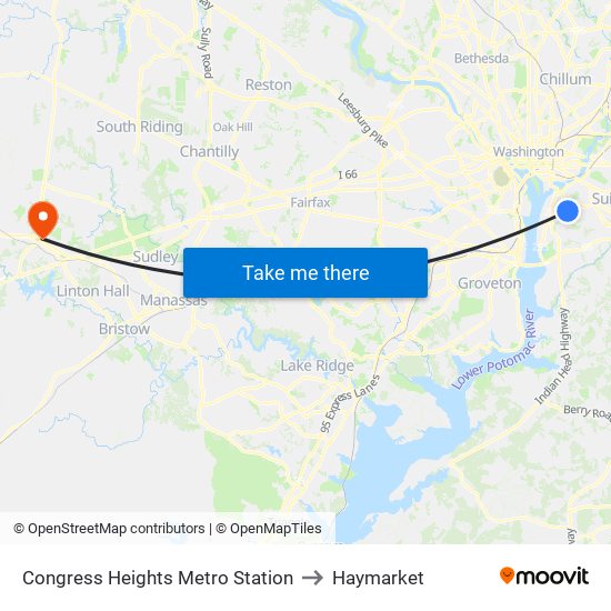 Congress Heights Metro Station to Haymarket map