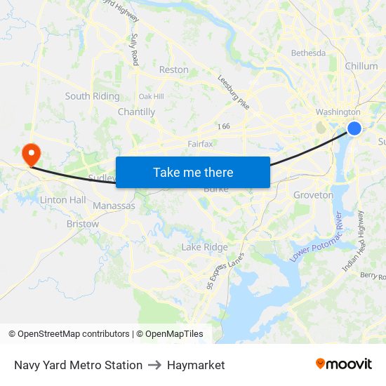 Navy Yard Metro Station to Haymarket map